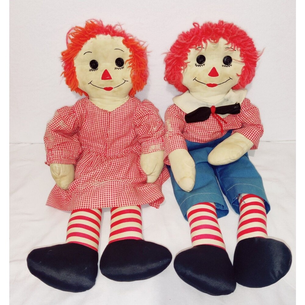 Vintage Handmade Raggedy Ann and Andy Dolls 20 Inches Pre-Owned